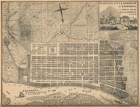 Vintage Map of Savannah Georgia - 1818 Drawing by CartographyAssociates