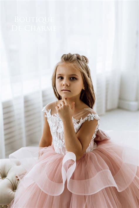 Lace Flower Girl Dress Tulle Girl Dress Blush Flower Girl Etsy