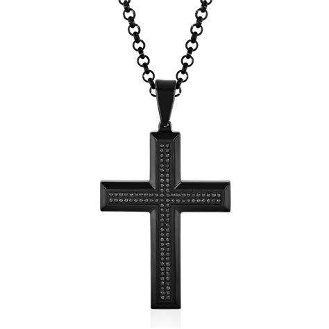 1 2 Ct Tw Black Diamond Cross Necklace In Stainless Steel Helzberg Diamonds