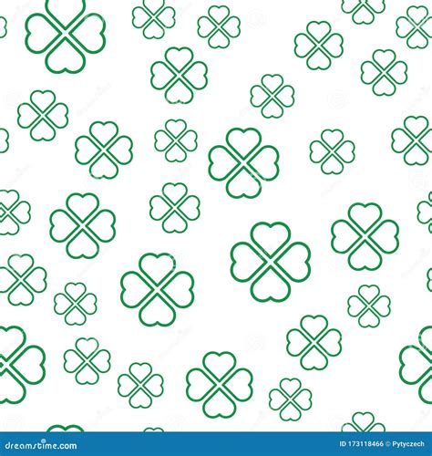 Green Shamrock Seamless Pattern Background Of Fourleaf Clovers Stock