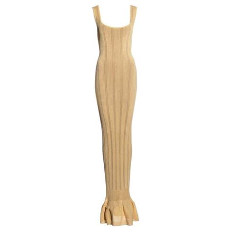 Azzedine Alaia Yellow Open Knit Floor Length Fishtail Dress Ss 1996