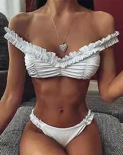 MODE MER COSTUME Deux Pièces Bikini Blanc Romantique Élégant Slips Mode