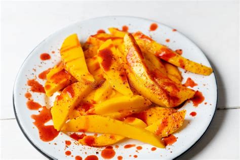 Mexican Mangoes With Chili Powder And Chamoy Stock Image Image Of