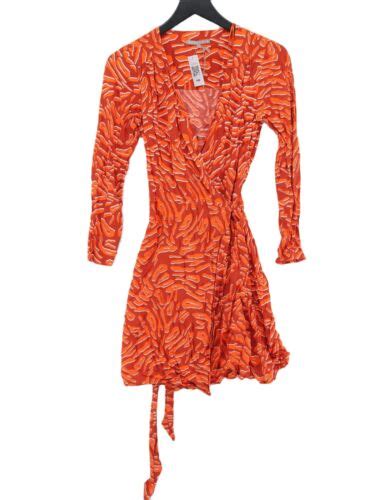 Oliver Bonas Women S Midi Dress Uk Orange Viscose Wrap Dress Ebay