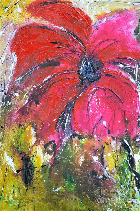 Red Flower - Abstract Painting Painting by Ismeta Gruenwald