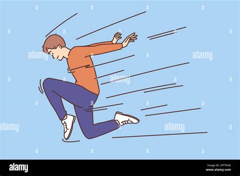 Happy Young Man Running Fast Smiling Guy Have Fun Dancing Hobby And