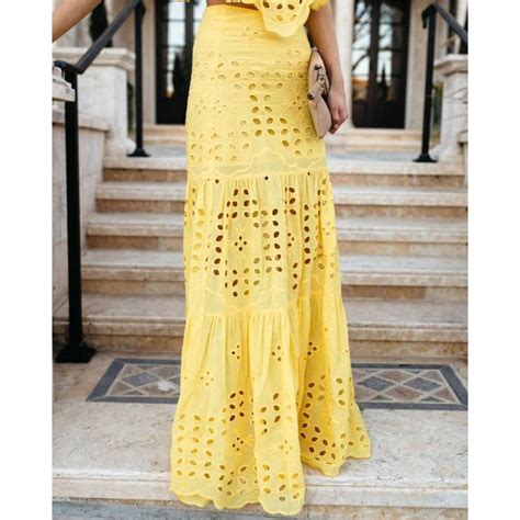 Flawless Cotton Eyelet Maxi Skirt Yellow