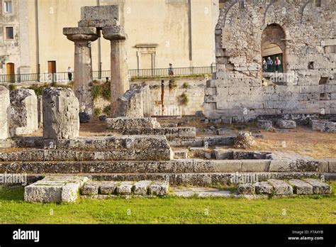 Ruins Of Temple Of Apollo Ortigia Siracusa Sicily Italy Unesco