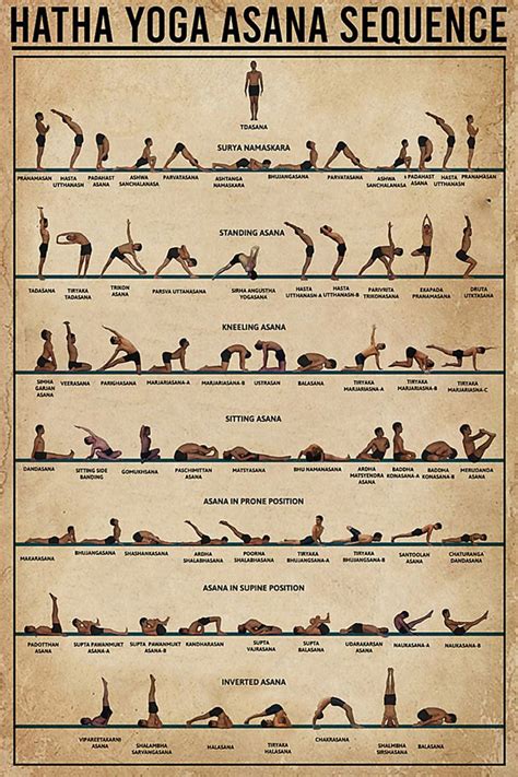 Hatha Yoga Asana Sequence Tdasana Standing Asana Vintage, Yoga Lover ...