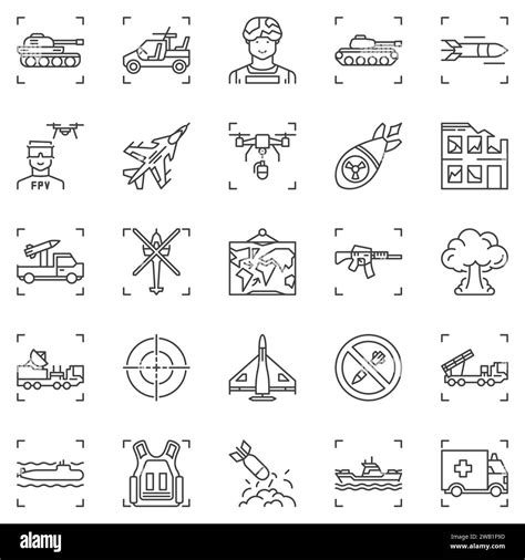 War Outline Icons Set Military Vector Concept Symbols Army Linear