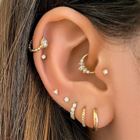 14k Three Marquise Daith Earring Daith Piercing Jewellery Daith