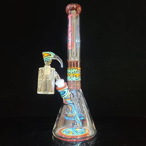 Red Augy X Tako Collab 15 Linework Beaker Bong Tako Glass