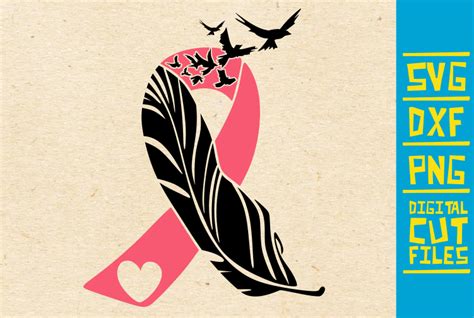 Feather Pink Ribbon Breast Cancer Graphic By Svgyeahyouknowme · Creative Fabrica