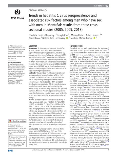 Pdf Trends In Hepatitis C Virus Seroprevalence And Associated Risk Factors Among Men Who Have