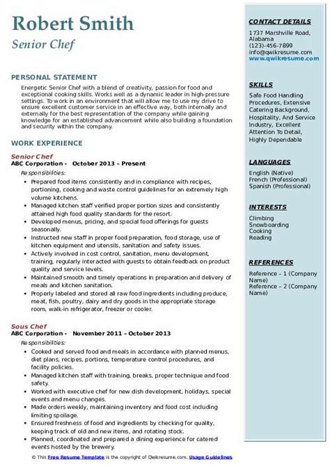 Chef Resume Samples Qwikresume