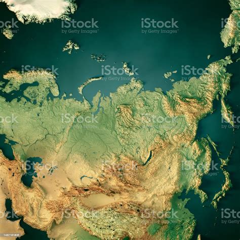 Russia 3d Render Topographic Map Dark Ocean Color Stock Photo ...