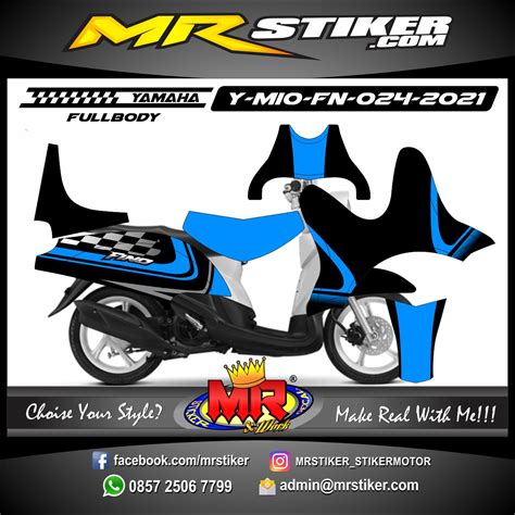 Stiker Motor Decal Yamaha Mio Fino Grafis Blue Race Flag FullBody