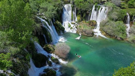 Aerial View Of Kravica Waterfall In Bosnia And Herzegovina People