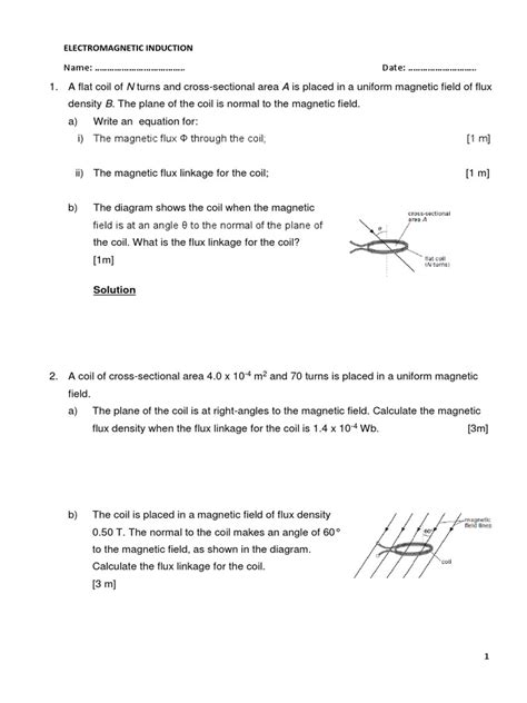 Electromagnetic Induction Worksheet Pdf Magnetic Field