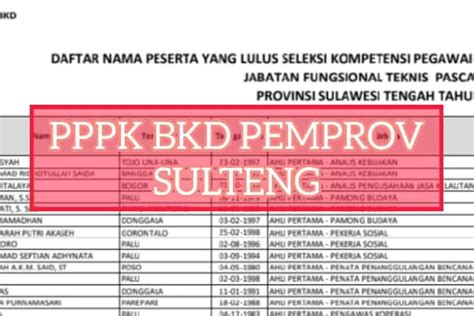 SELAMAT KEPADA 65 PESERTA BKD PEMPROV SULTENG Merilis Nama Yang Lulus