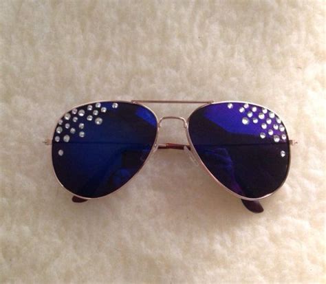 Aviator Sunglasses With Navy Blue Lenses And Rhinestones Etsy