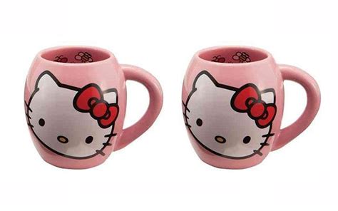 Vandor Set Of Two Hello Kitty Pink Ceramic Mugs 18oz 6 Inches Long By 4 75 Inches Tall By 4 5