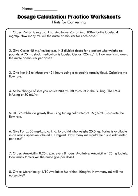 Dosage Calculations Practice Worksheets Free Printable Dosag