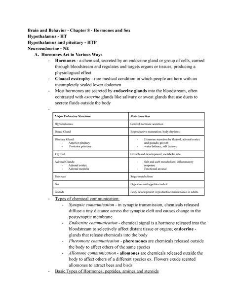 Brain And Behavior Chapter 8 Hormones And Sex Hormones Act In Various Ways Hormones A