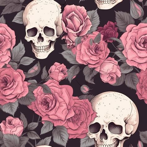 Premium Ai Image Watercolor Floral Skull Pattern