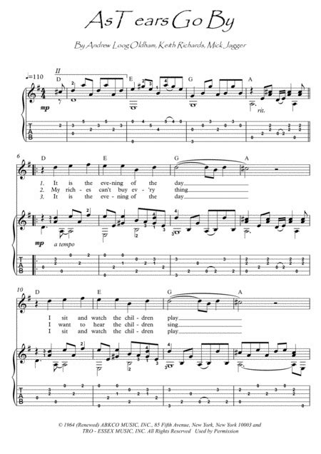 As Tears Go By Arr Pianosheetnow By The Rolling Stones Sheet Music