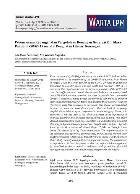 Pdf Perencanaan Keuangan Dan Pengelolaan Keuangan Generasi Z Di Masa