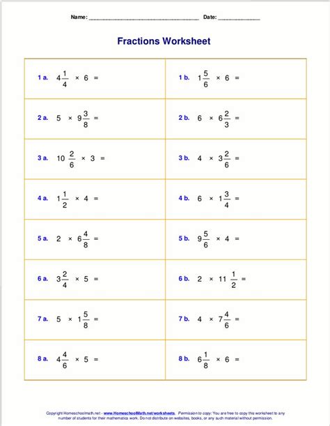 Multiply Fractions And Mixed Numbers Worksheets