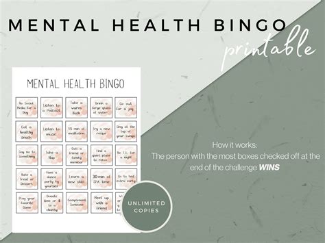 Printable Mental Health Game Self Care Bingo Mental Health Challenge Wellness Wellness Week