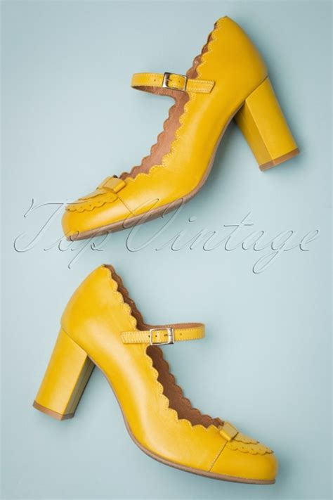 La Veintinueve Penelope Mary Jane Pumps Années 60 En Jaune Acheter