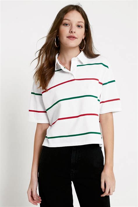 Uo Wide Stripe Short Sleeve Polo Shirt Urban Outfitters Uk