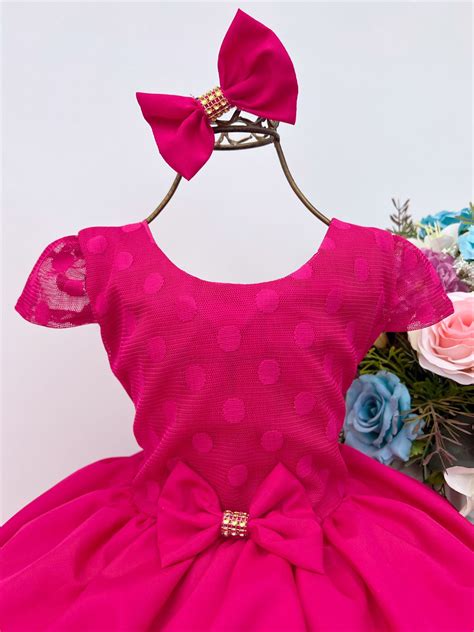 Vestido Infantil Pink Peito Bolinhas La O Strass Fofura Rosa Charmosa