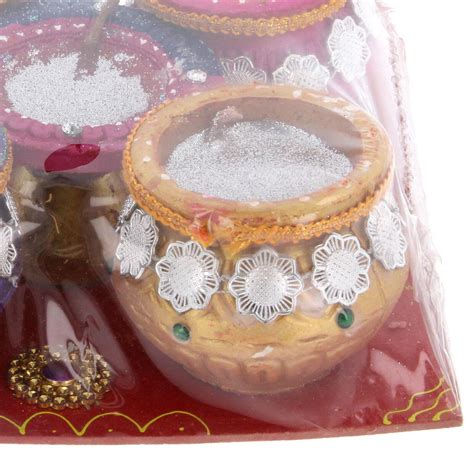 Clay Matki Diya Colourful Diwali Decorative Diya Set 5 Decorating Wax