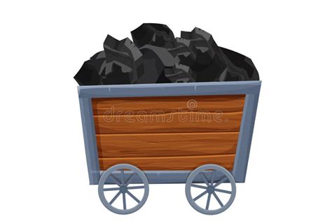 Mine Trolley Cart With Coal Vector Illustration Isolated On White