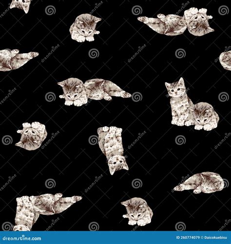 Seamless Pattern Of Cute Cats Drawn By Hand Stock Illustration