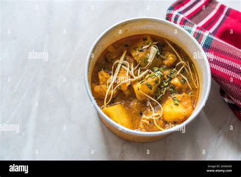 Take Away Indian Food Spicy Masaledar Aloo Gobi With Soybean Sprouts