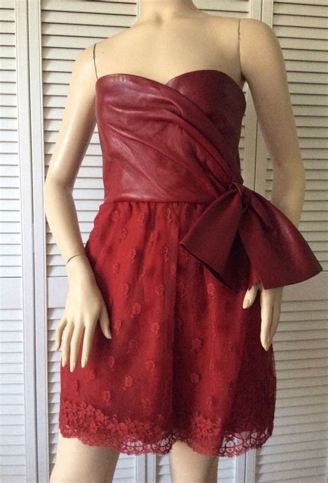 New Valentino Leather And Lace Strapless Red Dress Size 42 8 Msrp