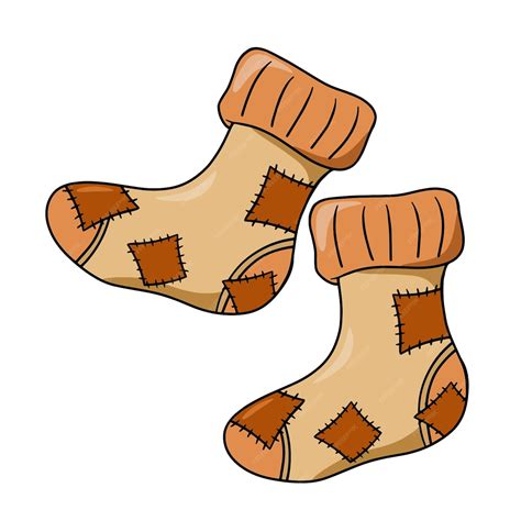 Premium Vector | Brown old warm knitted socks with a pattern holey socks patches vector cartoon