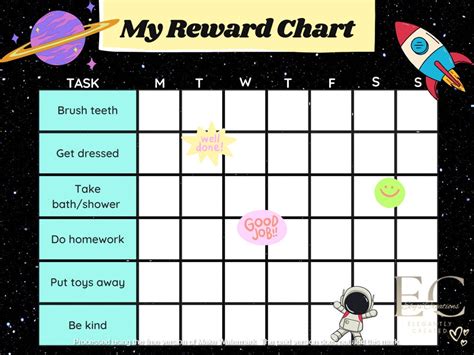 Printable Reward Chart for Kids Cute Space Design Girls and Boys Rocket ...