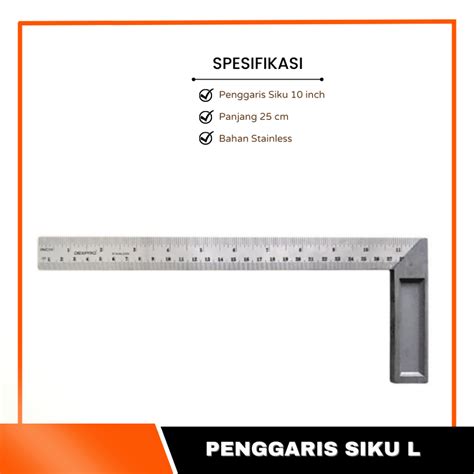 Jual Penggaris Siku L 12 Inch Garisan Meter Tukang Sudut 30Cm Bahan