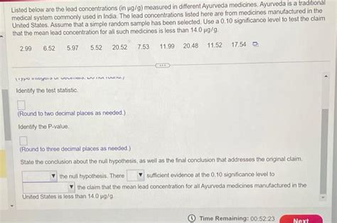 Solved Listed Below Are The Lead Concentrations In G G Chegg