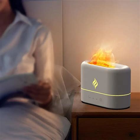 7 Colors Flame Simulation Ultrasonic Humidifier With Aromatherapy And Lighting Usb Powered