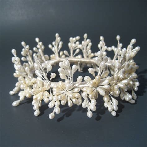 Vintage 40s Wax Flower Pearl Bud Crown Flower Girl Gem