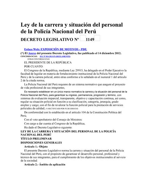 Dl 1149 Ley Carrera Situacion Del Personal Pnp Ley De La Carrera Y