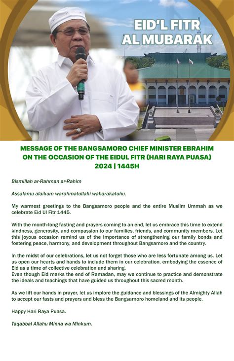 Message Of The Bangsamoro Chief Minister Ebrahim On The Occasion Of The