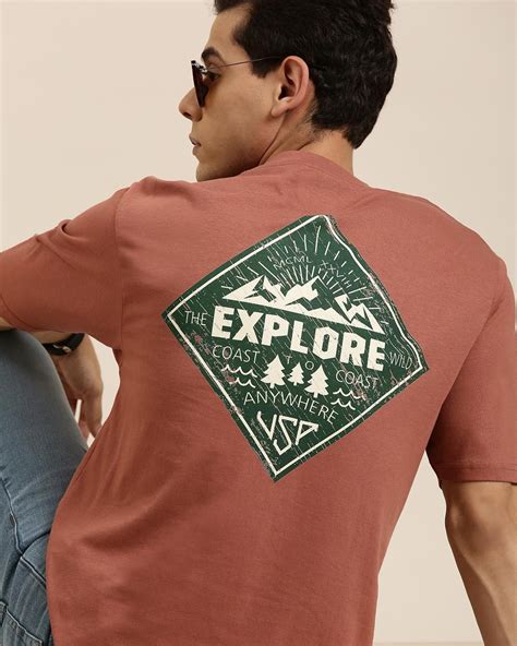 Buy Mens Brown The Explore Graphic Printed Oversized T Shirt For Men